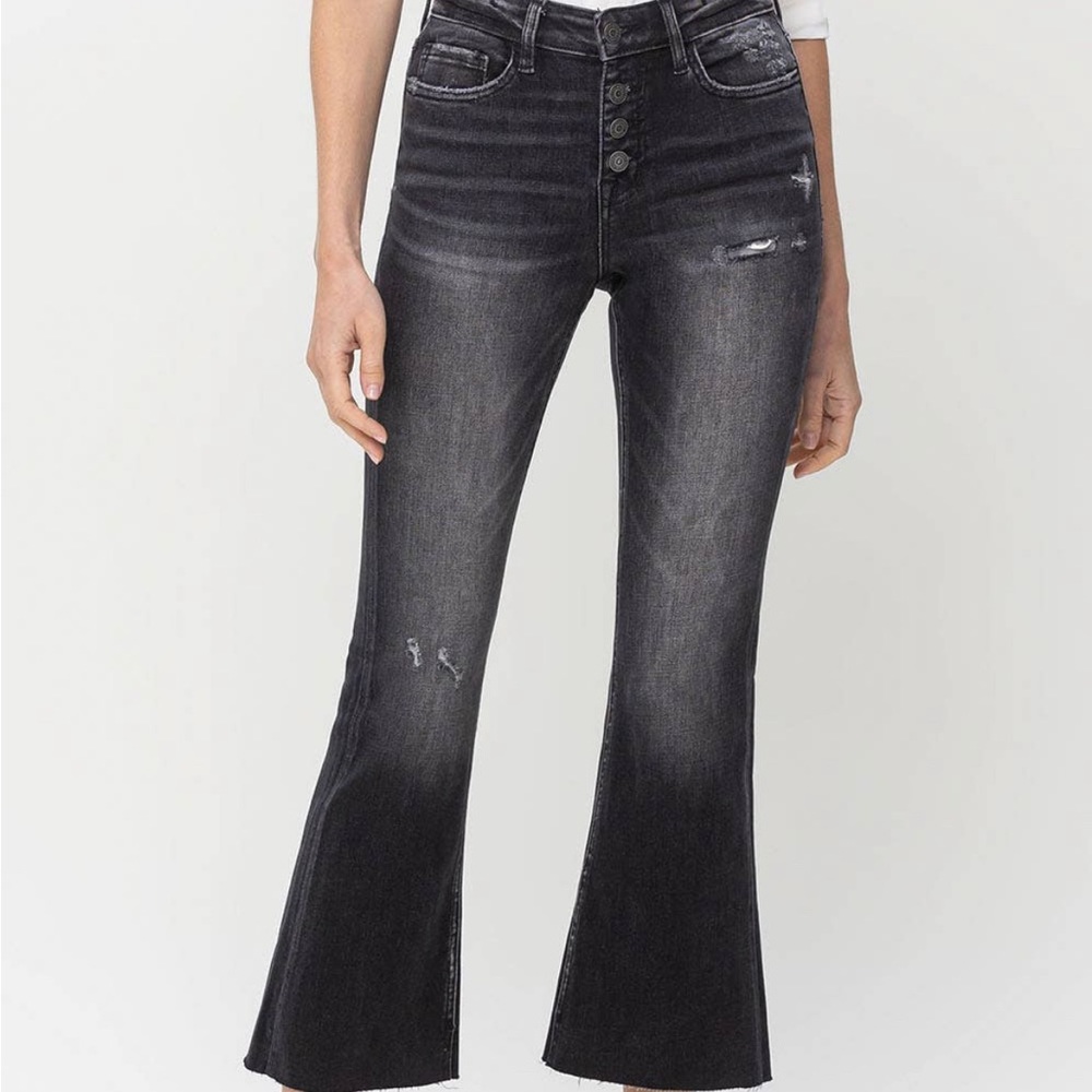 Mid-Rise Exposed Button Fly Crop Flare